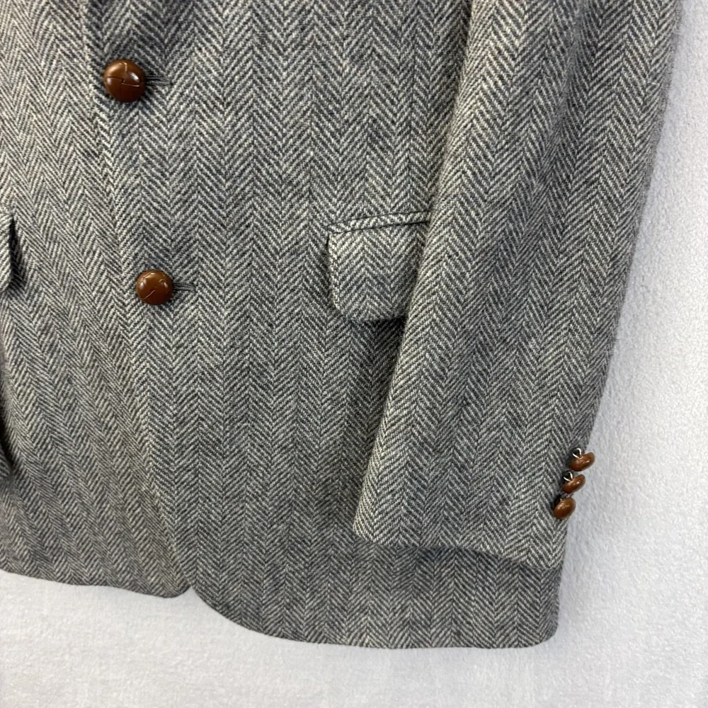 Vintage‎ 90s Herringbone Tweed Blazer Sport Coat Mens 40L Gray 2-Button Retro
